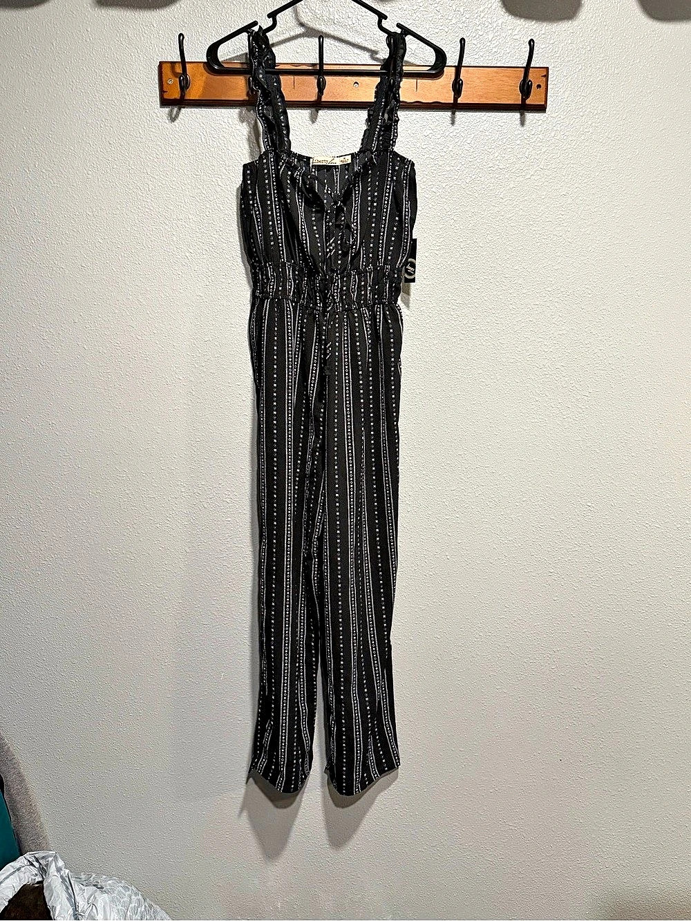 Liberty Love Black & White Striped Jumpsuit Medium NWT